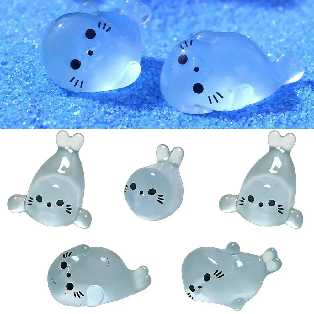 1/5pcs Glow in The Dark Mini Seal Figurines,Resin Luminous Sea Animals Miniatures,4 Styles for DIY Craft Home Decoration Supplie