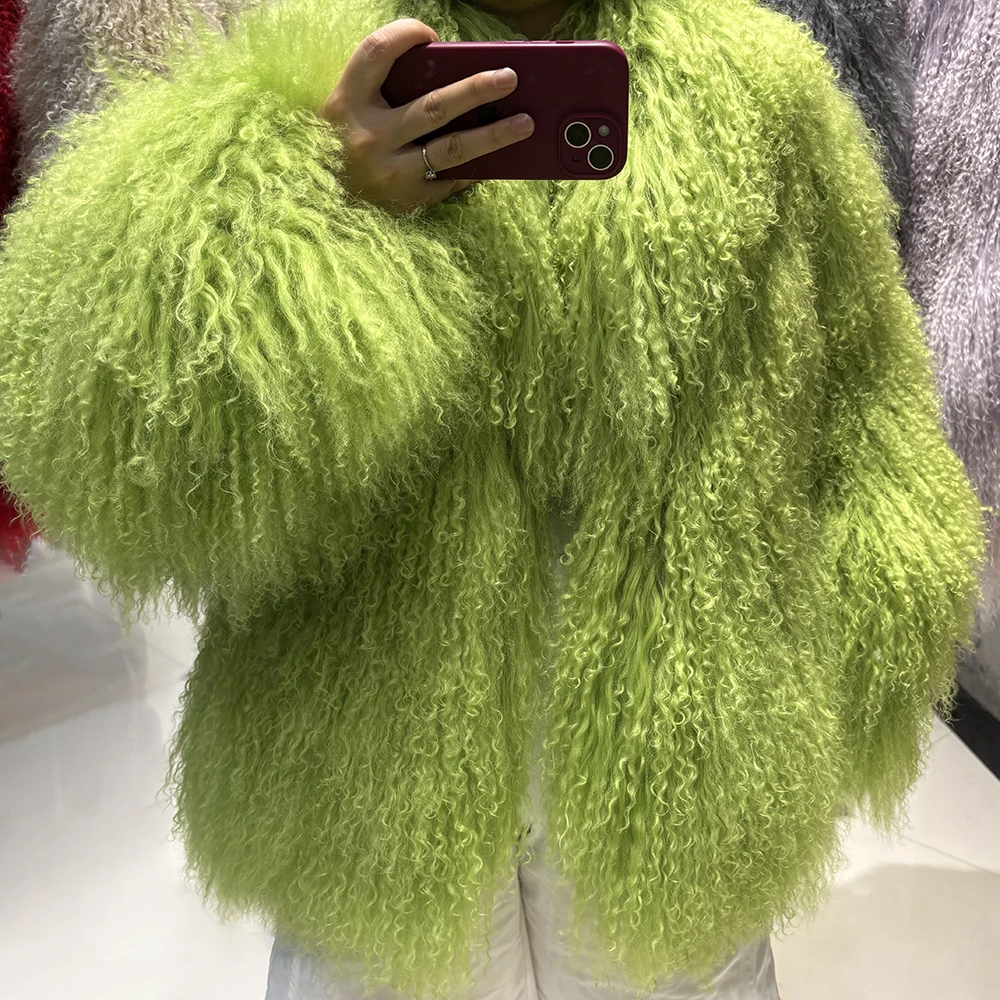 YOLOAgain 2025 Winter Warm Women's Real Mongolia Sheep Fur Jacket Plus Size 8XL Sheep Fur Coat