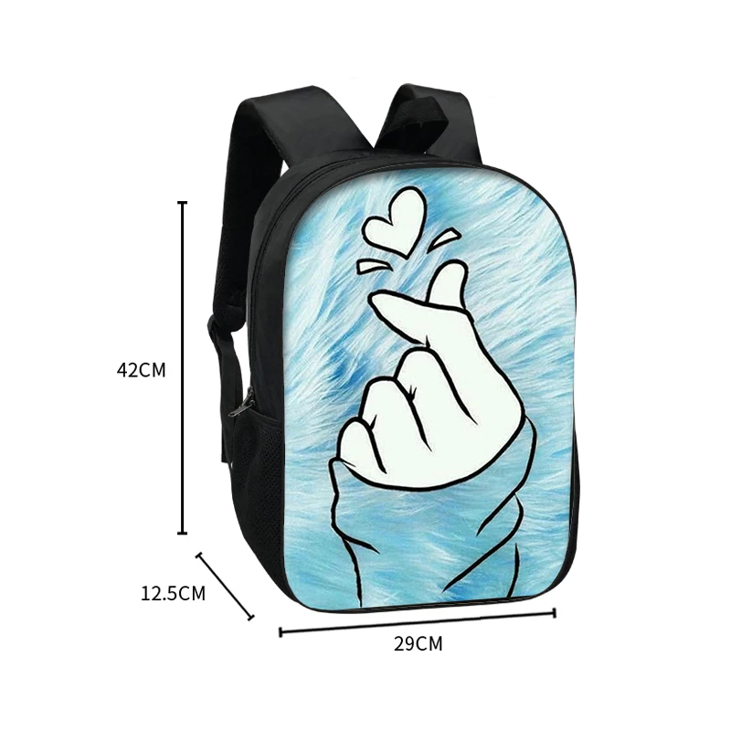 Lovely Finger Heart Print Backpack, mochila gráfica coreana Ulzzang, mochilas escolares para meninas adolescentes, mochilas para laptop para mulheres