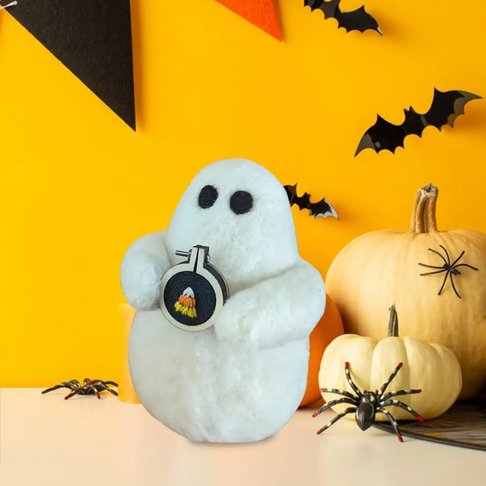 Handmade Wool Felt Toy Ghost Doll with Pumpkin Handmade Wool Ghost Doll Halloween Spooky Knitted Crafts for Home for Halloween