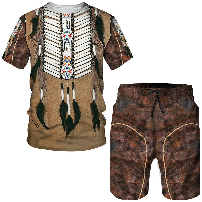 Native Pattern 3D Print Kids Sets Fashion T-Shirts Beach Board Shorts Tees Tops Vintage Indian Boys Girls Sportswear Suits
