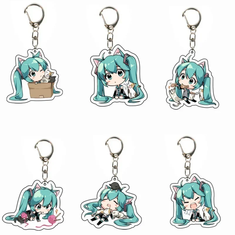 

New Hatsune Miku Animation Peripheral Acrylic Keychain Cute Transparent Keychain Gives Friends Boudoir Bag Pendant Ornament Gift