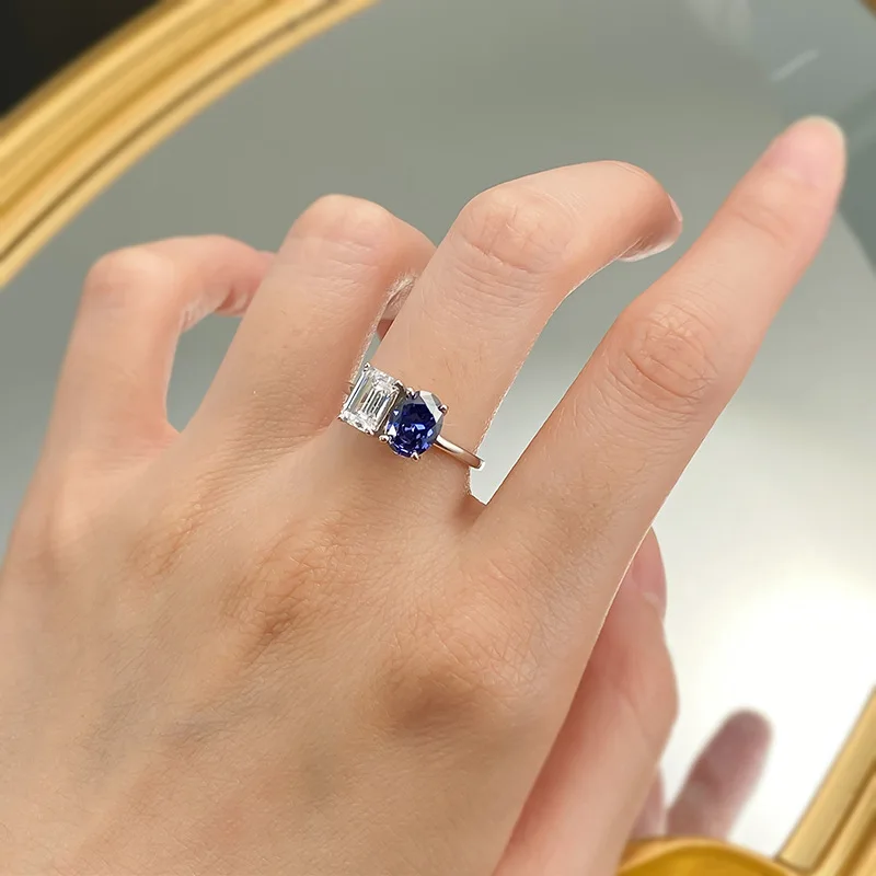 European and American New Simple Four Claw Fashion Super Flash Large Diamond Oval Tanzanian 6 * 8 High Carbon Diamond Ring Ring