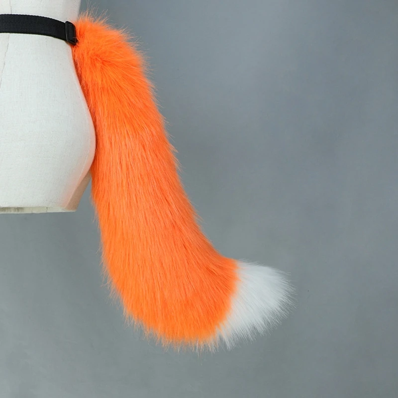 Accessoires de Cosplay japonais Anime chat loup, accessoires de couleur contrastée oreilles en peluche, Bandana cerceau de cheveux, Costume d'halloween à longue queue d'animal