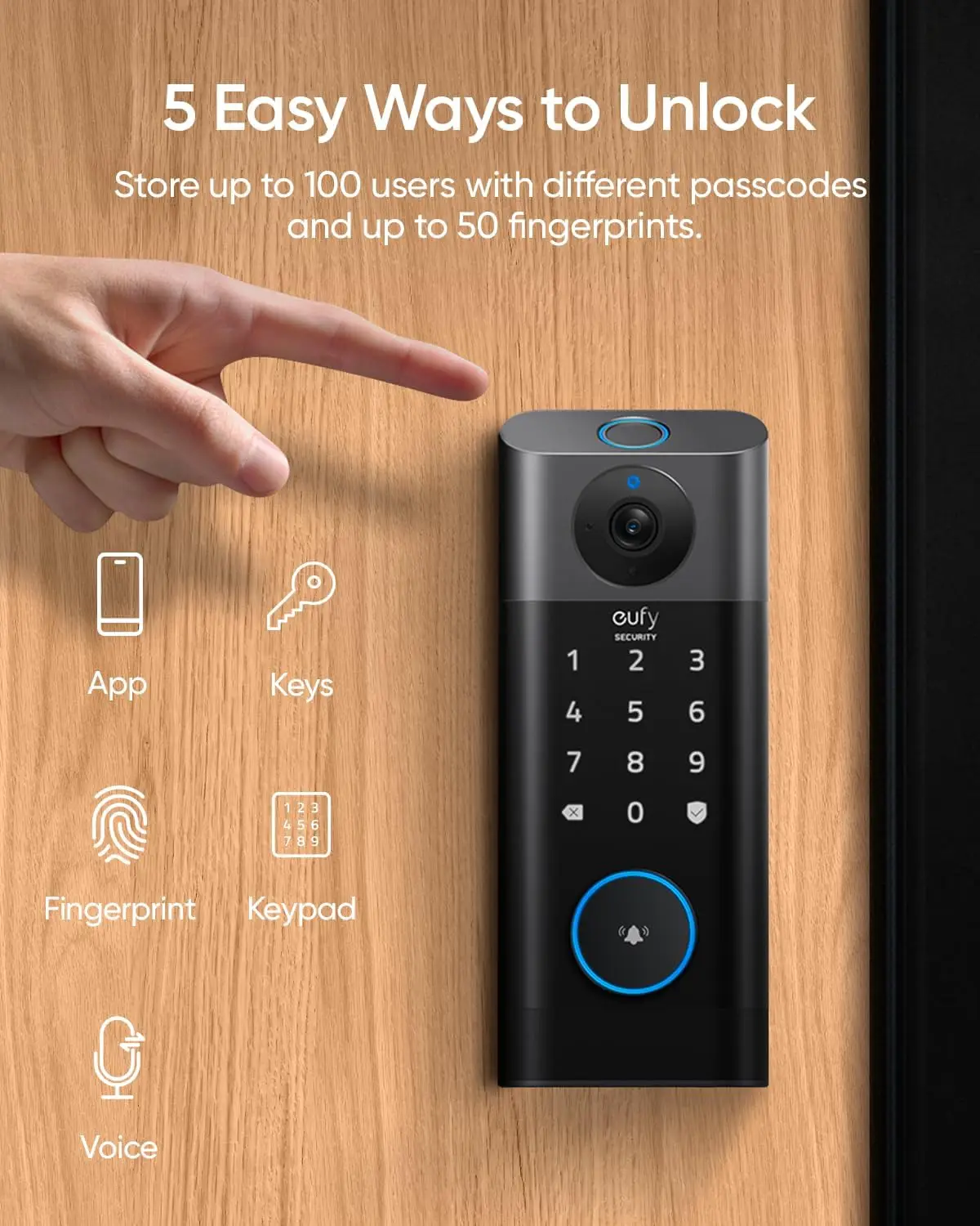 eufy Security Video Smart Lock S330 Chime Included 3-in-1 Camera Doorbell Fingerprint Keyless Entry BHMA WiFi Door Lock