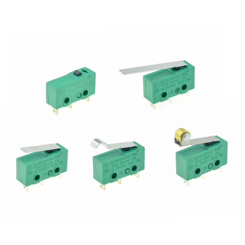 3 Pins Micro Limit Switches NO+NC SPDT 3A/5A 250VAC Mini Micro Switch 17mm 29mm Long Arc Roller Lever Touch Switch Microswitches