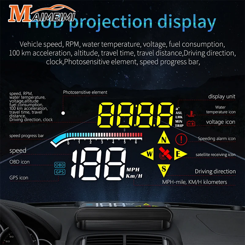 

M17 Проекционный дисплей OBD + GPS HUD Дисплей Цифровой GPS Спидометр Тахометр Температура воды Напряжение Скорость топлива Сигнализация Электронная часть