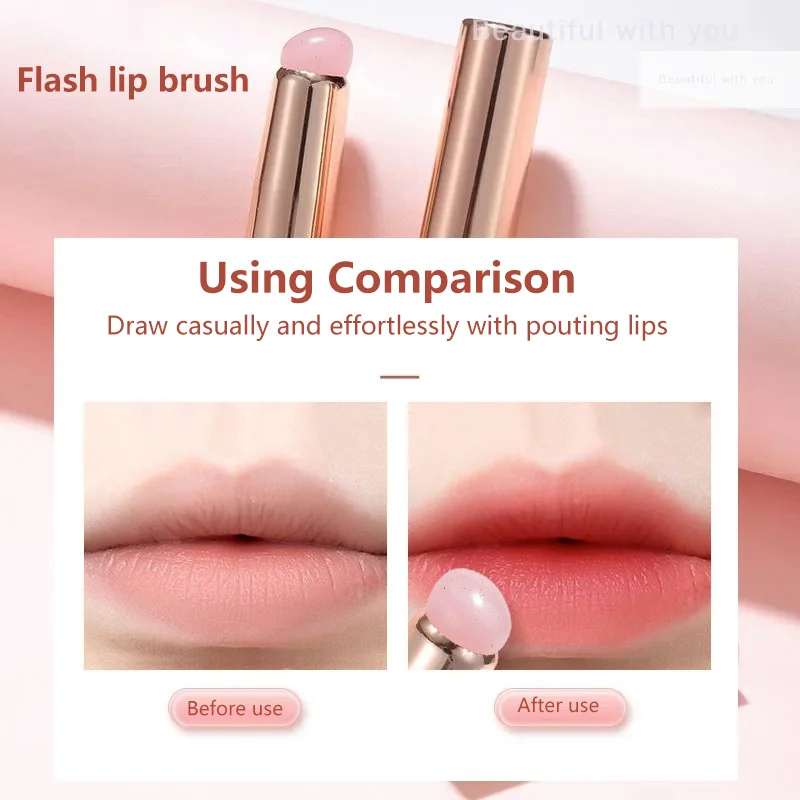 Pinceau de maquillage pour lèvres et correcteur en Silicone rose brillant, avec couvercle Q, applicateur de rouge à lèvres à tête ronde douce, outil cosmétique multi-usage