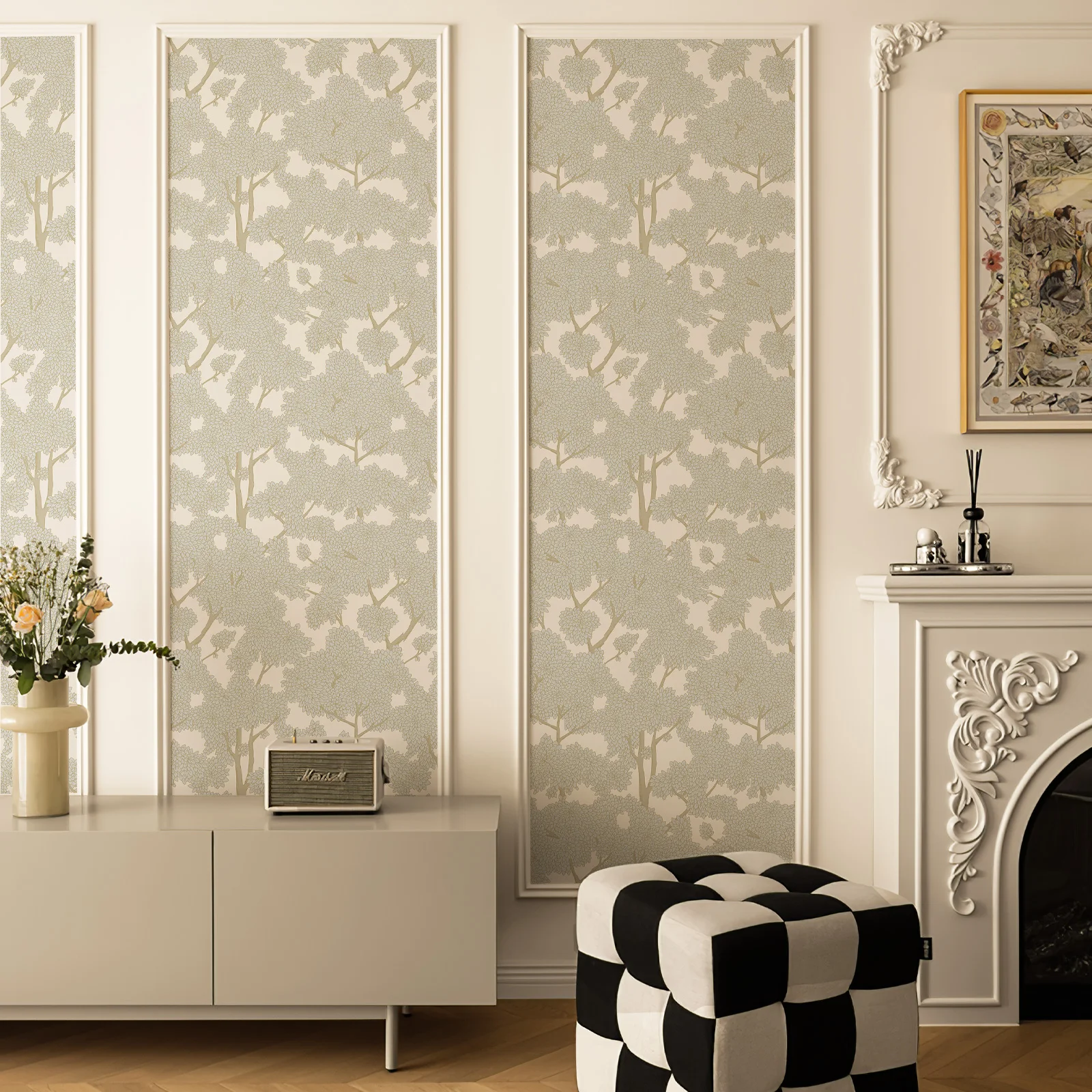 Trees Peel And Stick Wallpaper PVC Self-adhesive Blue and White Flower Vinyl Wall Decor Dor Living Room Kitchen Bathroom