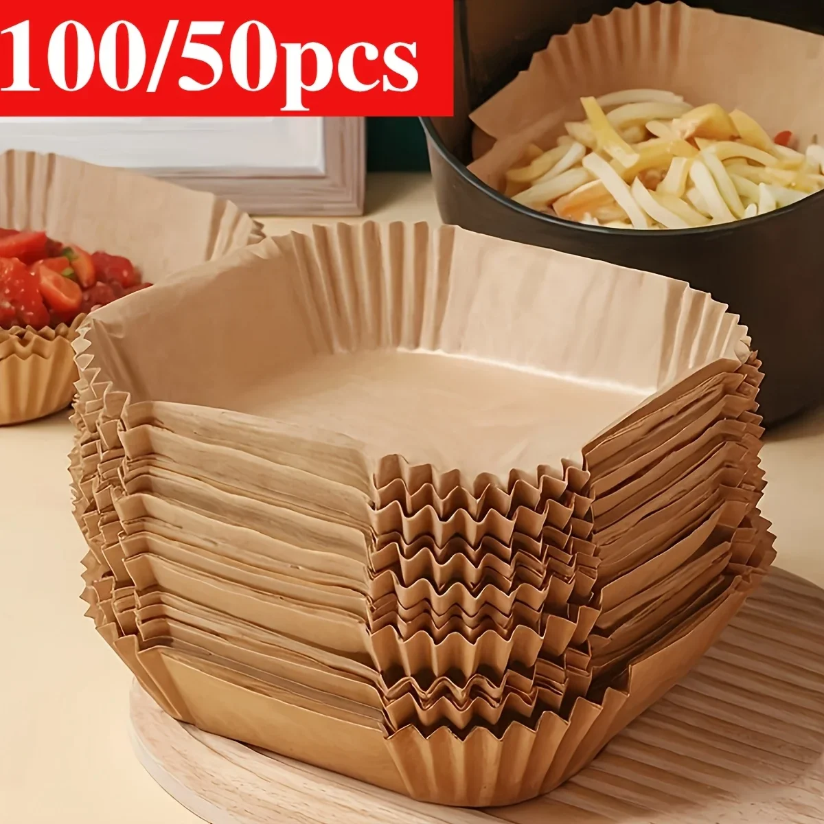 100/50 Pack Air Fryer Liners, Uncoated Nonstick Parchment Paper, Heat Resistant Baking Sheets for Ovens and Microwaves, Home Use