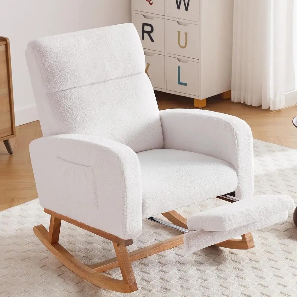Rocking Chair Nursery with oot Rest, Nursing Rocking Chairs or Mom Nursery, Teddy Rocker Glider with High Backrest or Living Roo