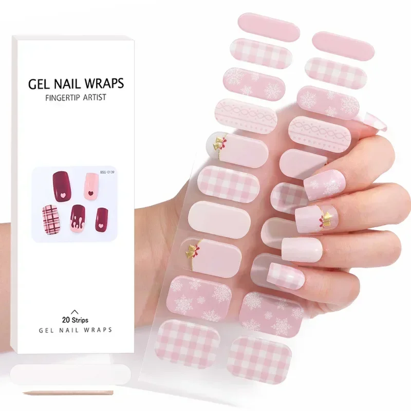 2024 Kerst Ontwerp Semi-Cured Uv Gel Nagel Stickers Volledige Zelfklevende Waterdichte Langdurige Gel Nail Wraps Franse Manicure