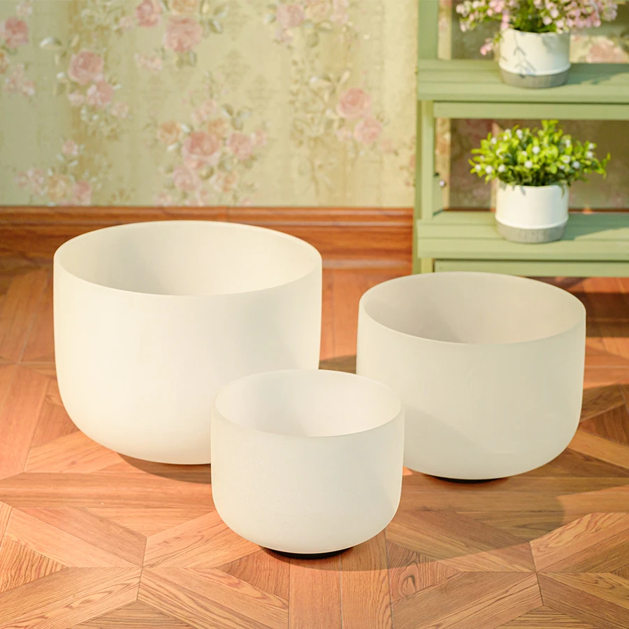 

Hye-eun Quartz Crystal Singing Bowl Set of 3Pcs 6"B 8" F 10 "A for Yoga Sound Bath Healing Meditation Energy Balance