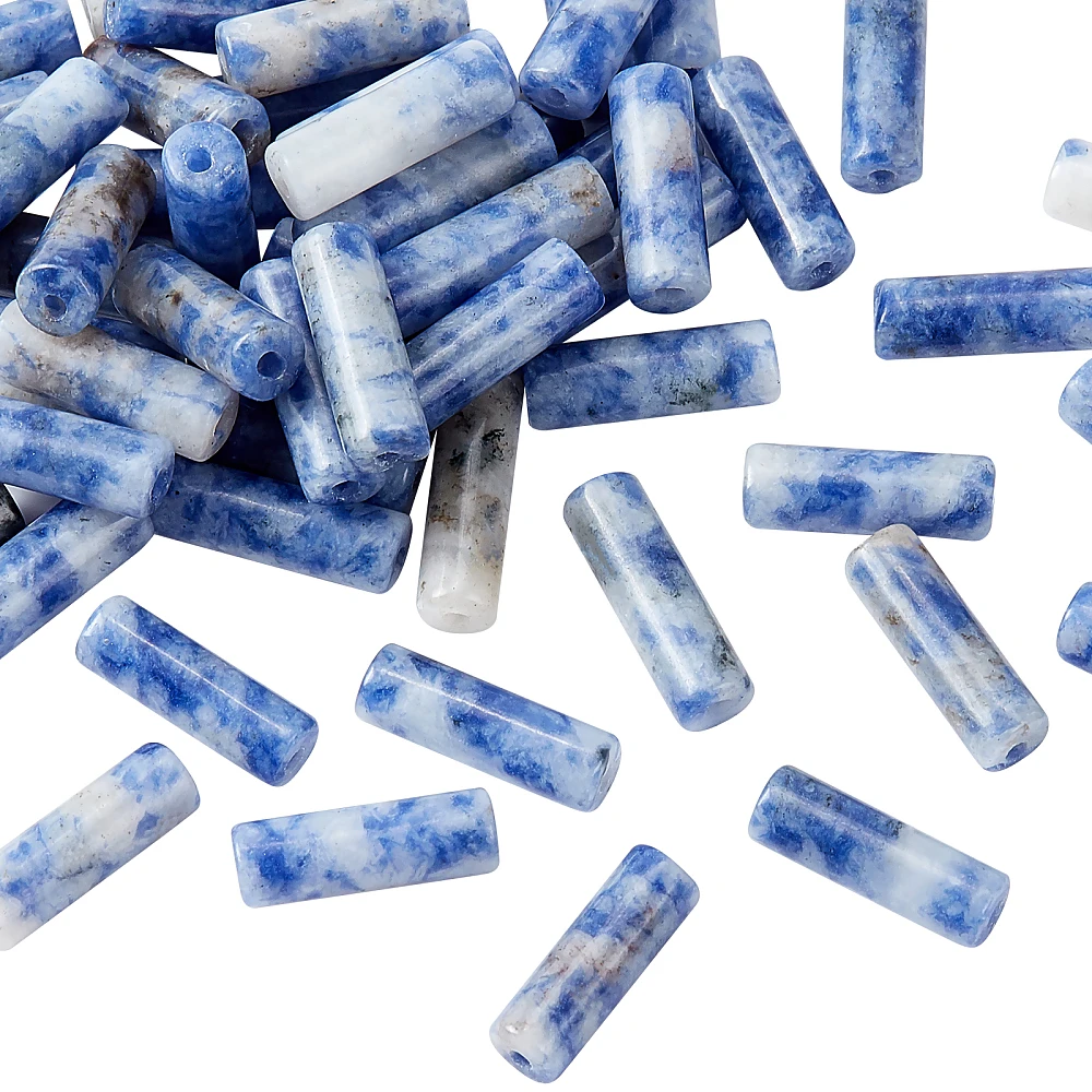 54~60pcs Rectangle Tube Blue Spot Beads Beads Rectangle Loose Beads Assortments Supplies Accessories Stones for Bracelet