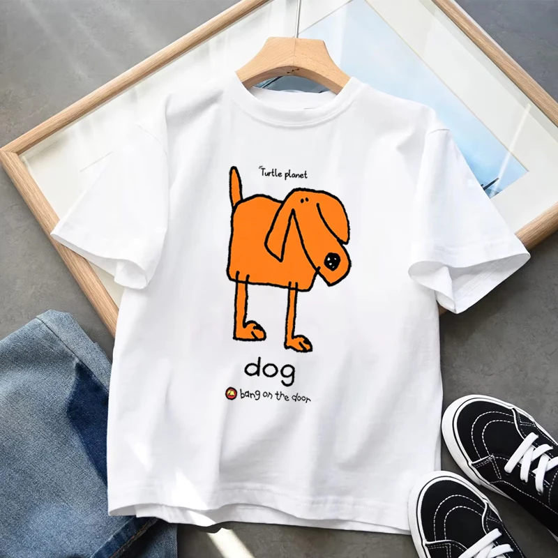 

Cartoon Dog Print Shirt for Girl Boy Kids Harajuku Y2K Tops 100% Cotton Casual Top Dog Lover Gift New Style Children's Clothing