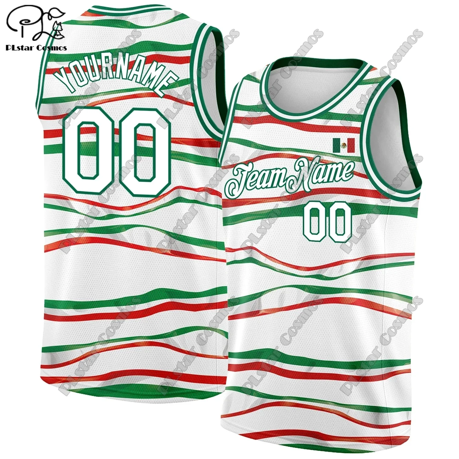 PLstar Cosmos 3D Printing New Custom White Green Red Mexico Flag Fashion Summer Men's Vest Authentic Basketball Jersey