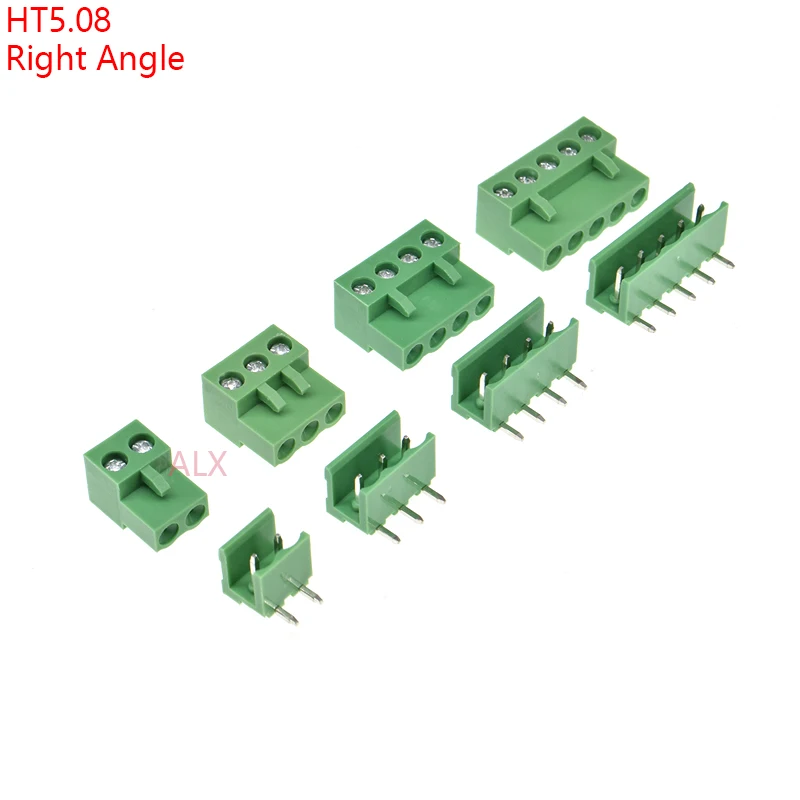 5/10set Ht5.08 2/3/4/5/6/7/8/9 Pin Right Angle Pcb Screw Terminal Block Connector 5.08mm Pitch Plug + Straight Pin Header Socket