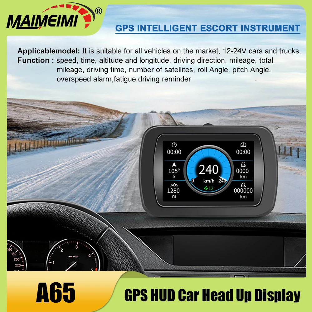 

Car Head Up Display A65 GPS Intelligent Escort Instrument HUD Digital Speedometer Off-road Inclinometer Display HUD Slope Meter