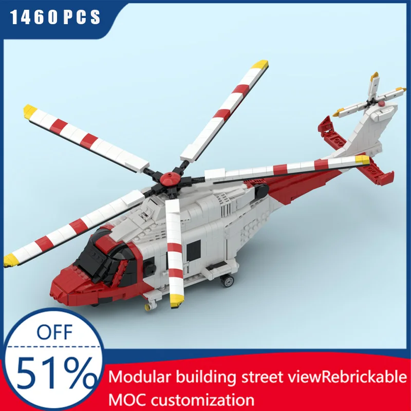 

1460PCS MOC Modern Urban Transportation AW-139 Helicopter Model Building DIY Assembled Aircraft Educational Children Toys Xmas