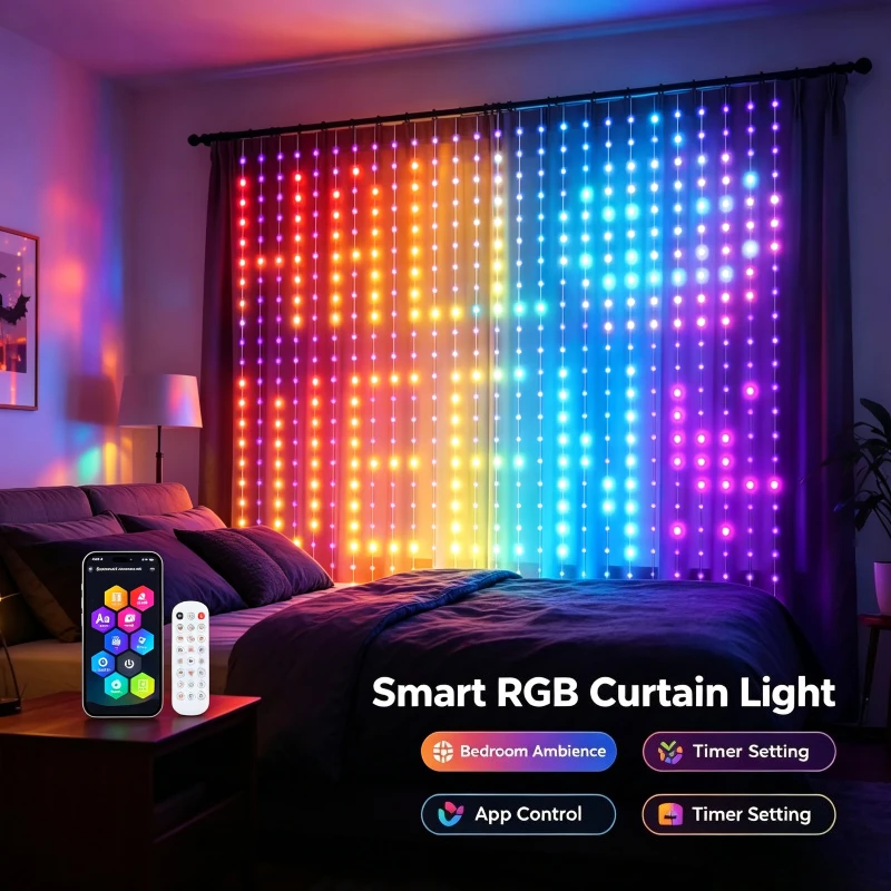 Dynamic Pattern Curtain String Light 400 LED USB Easter Decor DIY Scene Music Sync Display for Living Room Backdrop Wall