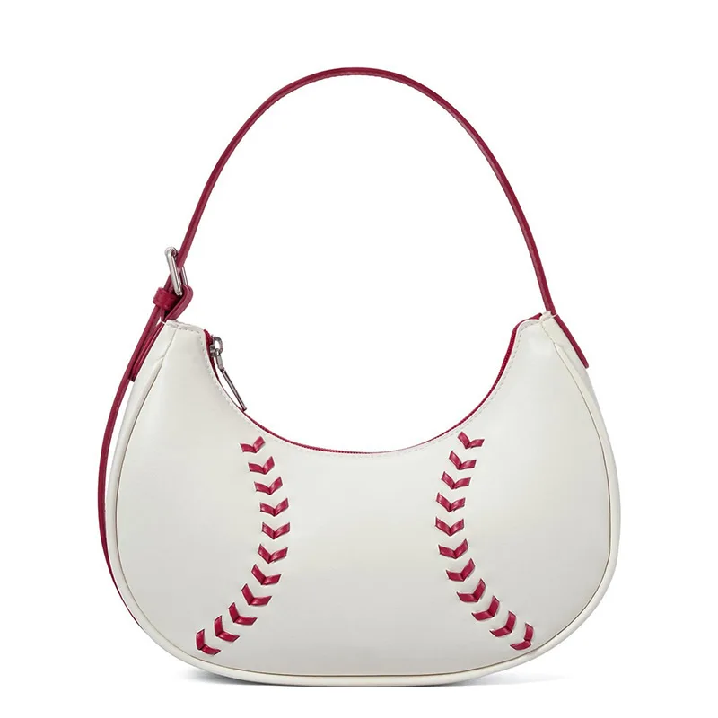 

Retro Baseball Style Large Capacity Leather Shoulder Bag for Women with Zipper Fashionable Underarm Bag Female Accessories