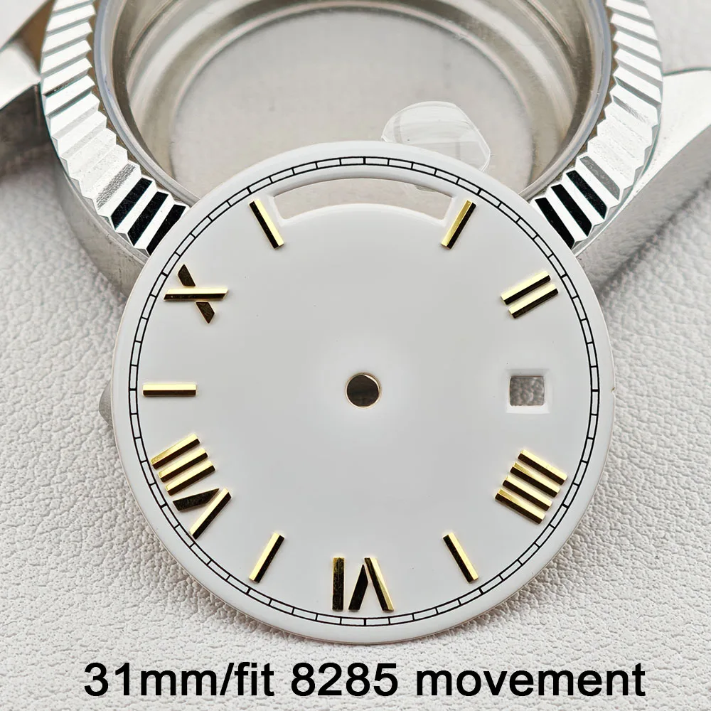 31mm ダイヤル ミヨタ 8285 ムーブメントに適しています ダイヤルとポインターは上向きで、デュアルカレンダーダイヤル ブルーグリーン夜光時計アクセサリー