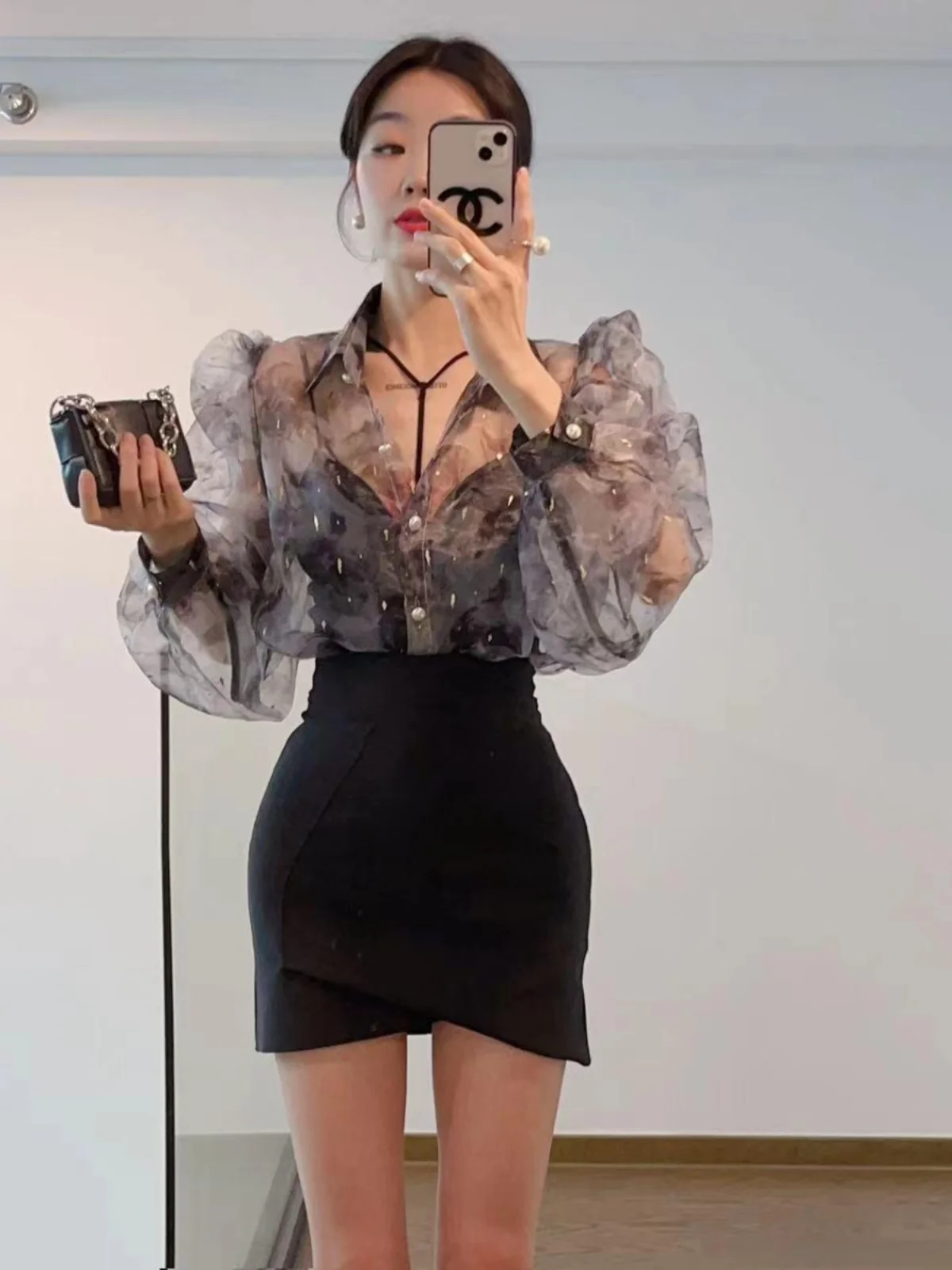 

Summer 2025 Women's Faion adient Sunscreen irt Loose Fit Korean Sle Long Sve Collar Printed Polyester