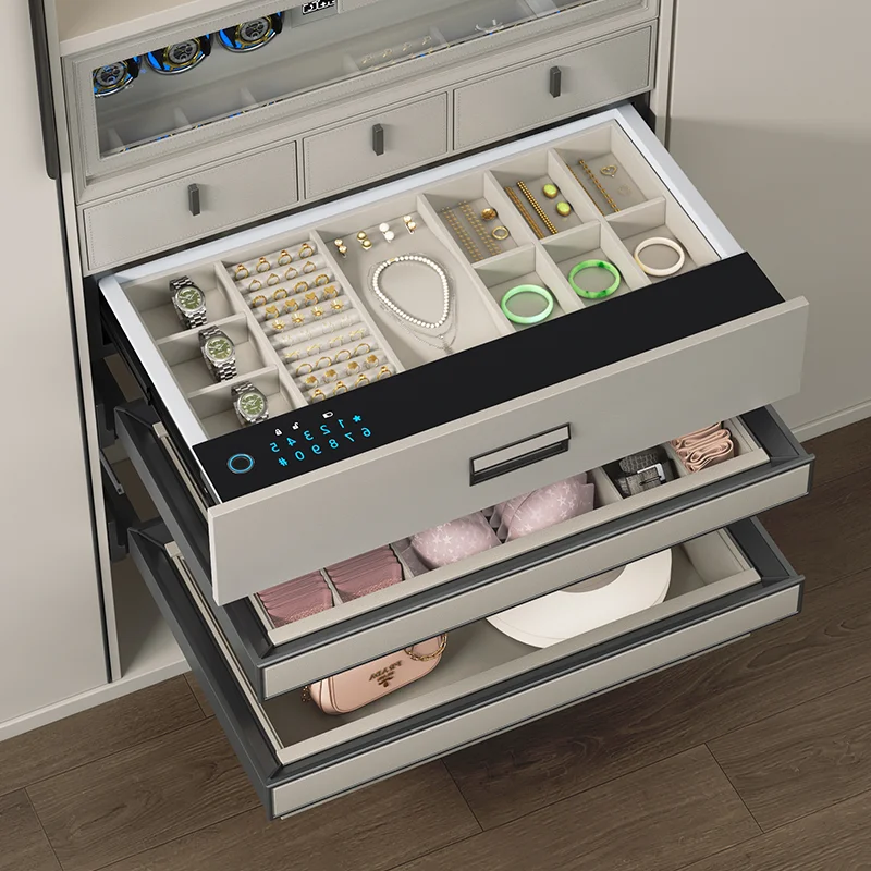 Password Drawer Fingerprint Jewelry Box Home Anti-theft Hidden Invisible Embedded Fingerprint + Touch Screen Password]