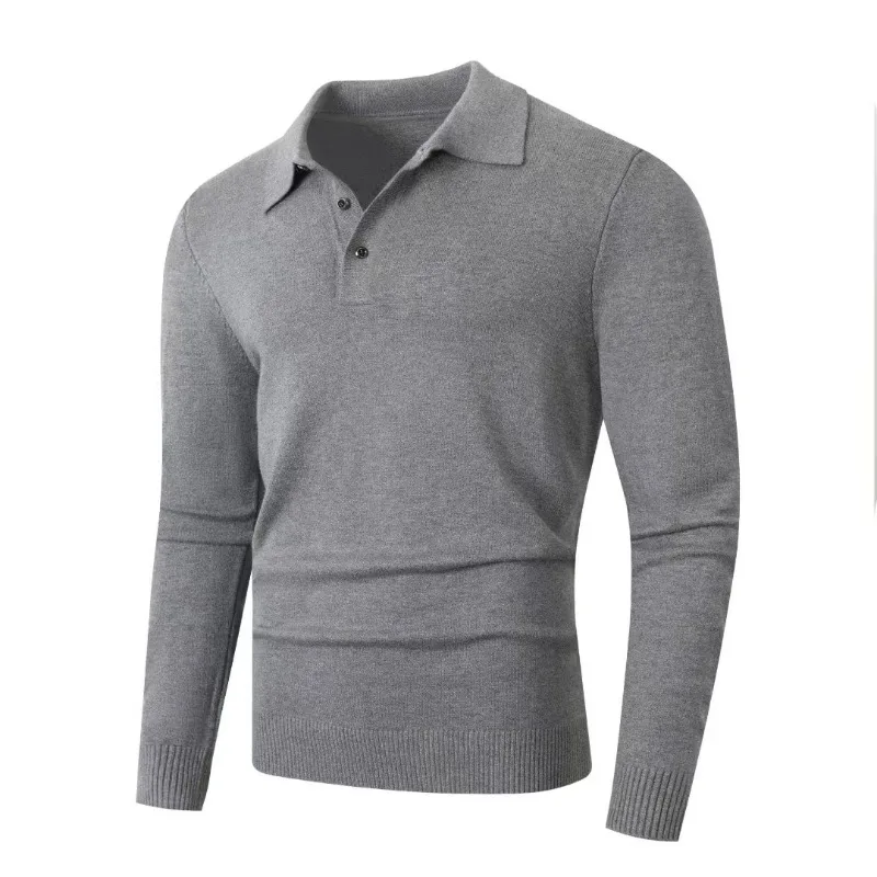 Mens Long Sleeve Polo Sweater Knit Polo Casual Heavyweight Thermal Pullover Sweater outdoor Anti-pilling Solid Color Pullover