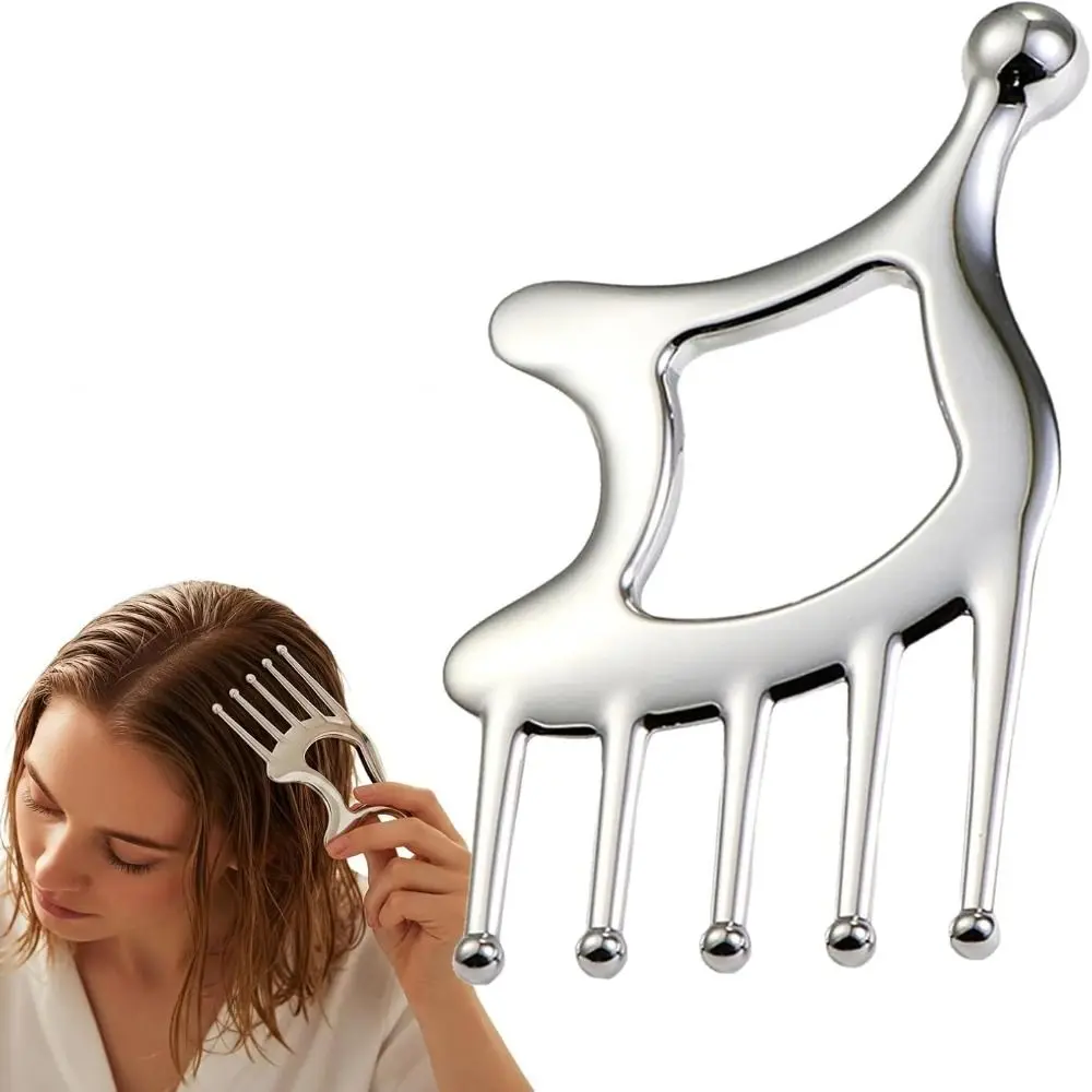 

New Design with Handle Scalp Massage Comb Stainless Steel 5 In 1 Gua Sha Facial Tool Protable Head Massager Scalp
