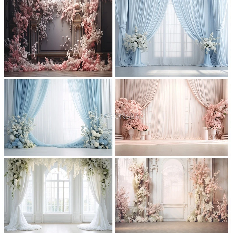 Fantasy Wedding Stage Photography Backdrops Flower Arch Background Banner Interior Curtain Decorated Photo Studio Props SG-02