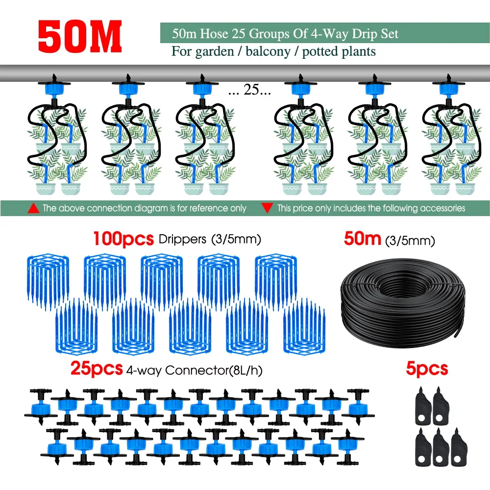 100-10M 4/2-Way 8L Drip Pijl Irrigatie Zender Watering Systeem Druppelaar Sprinkler Irrigatie Kit ingemaakte Planten
