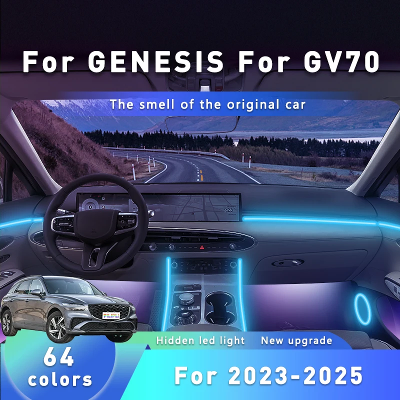 

FILIPLI For The GENESIS GV70 For 2023-2025 DIY Simple Installation Car Interior Lamp 64 RGB Voice Control Car Acrylic Mood Light