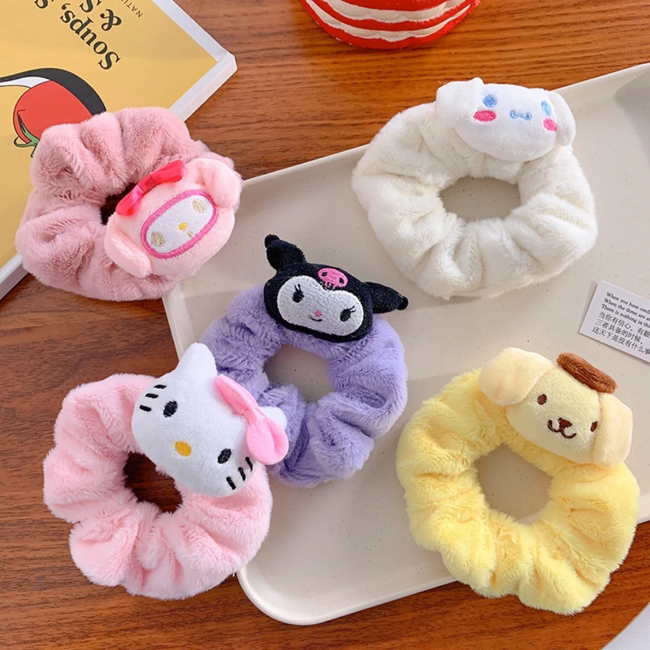 

5 шт./компл. Sanrio фотообода игрушка милая Kuromi Hello Kitty Cinnamoroll мой Мелодия помпон пурин головной убор Детская девочка подарок на день рождения