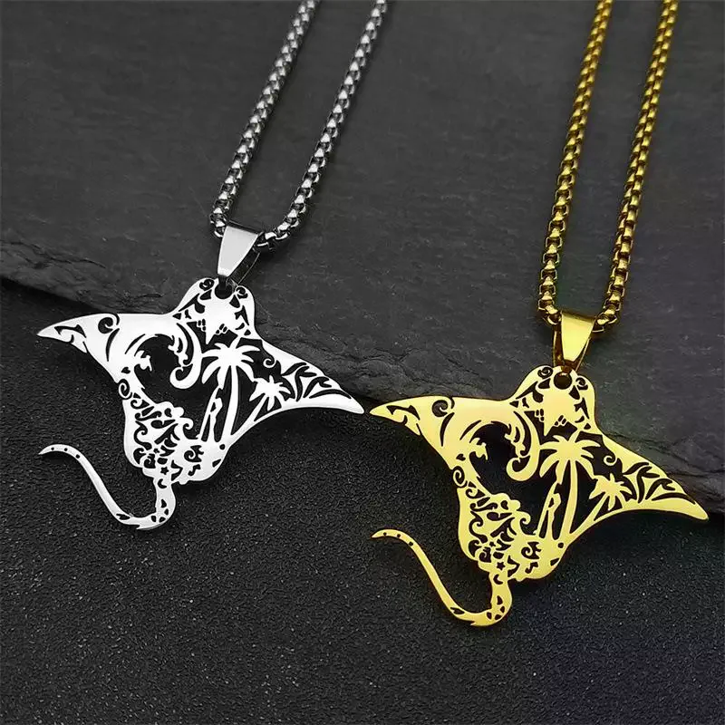 Mignon Manta Ray mer diable poisson en acier inoxydable pendentif collier porte-clés unisexe mode bijoux cadeau