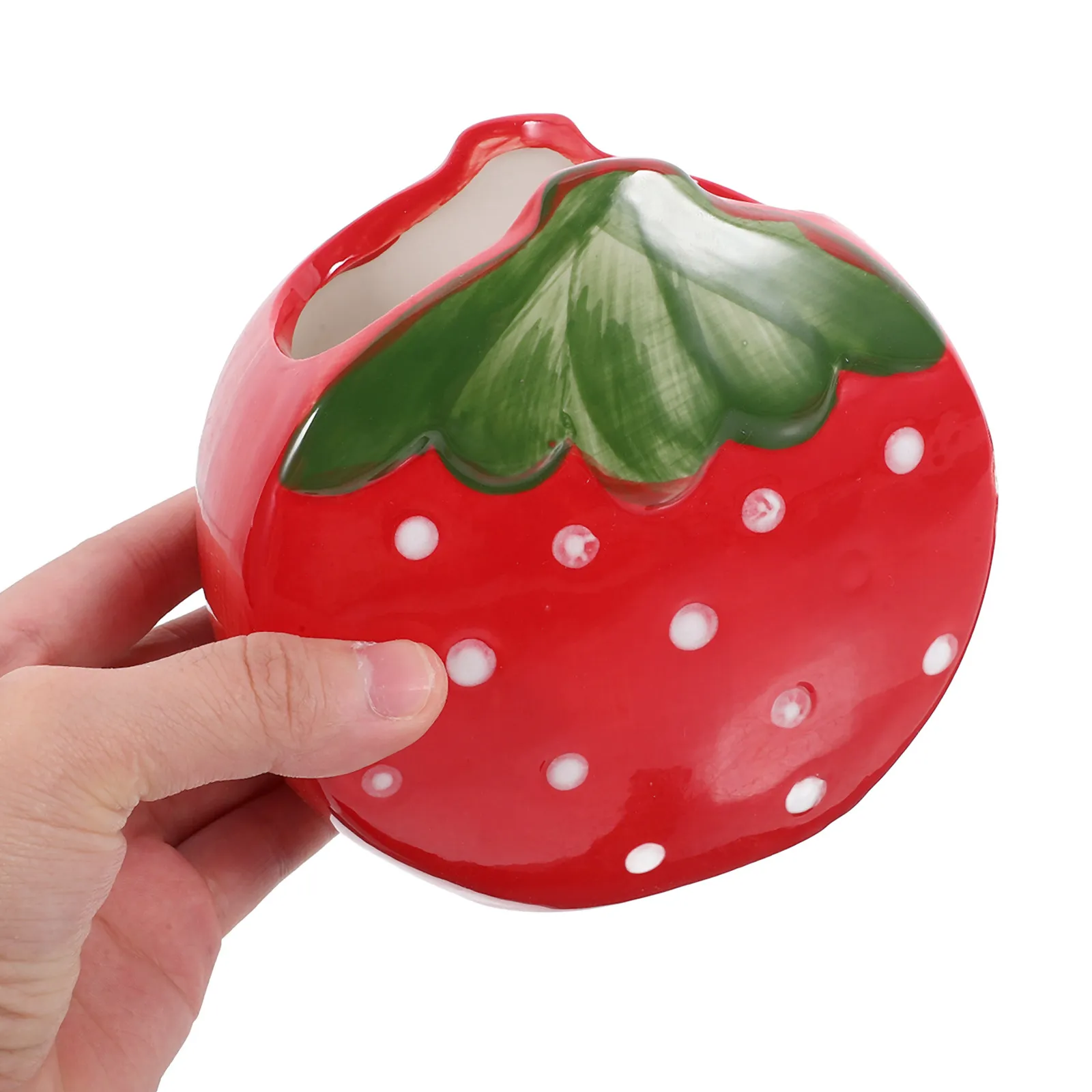 Strawberry Pencil Holder Smooth Surface Ceramic Desk Organizer Multi-Purpose Pen Makeup Brush Storage Container