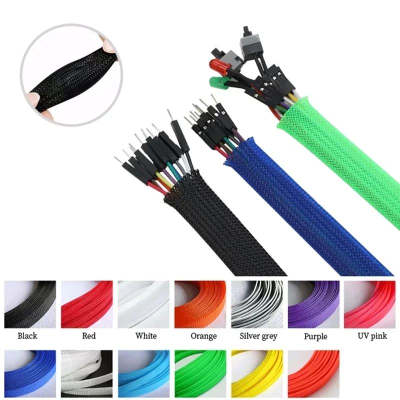 2M High Density PET Braided Expandable Sleeve Dia 2 4 6 8 10 12 14 16 18 20 25 30 mm  Wire Wrap Insulated Nylon Protector Sheath