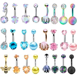 4PCHeart Belly Button Rings Set Stainles Steel Crystal Belly Ring Pack Sexy Navel Piercing Lot Cute Belly Piercing Ombligo Lote
