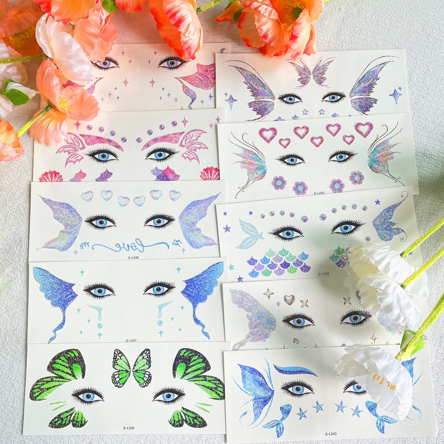 مجموعة أدوات مكياج الجنية اللامعة للنساء على شكل فراشة وملصقات وشم مؤقتة للعيون وحفلات الأميرة الهذيان