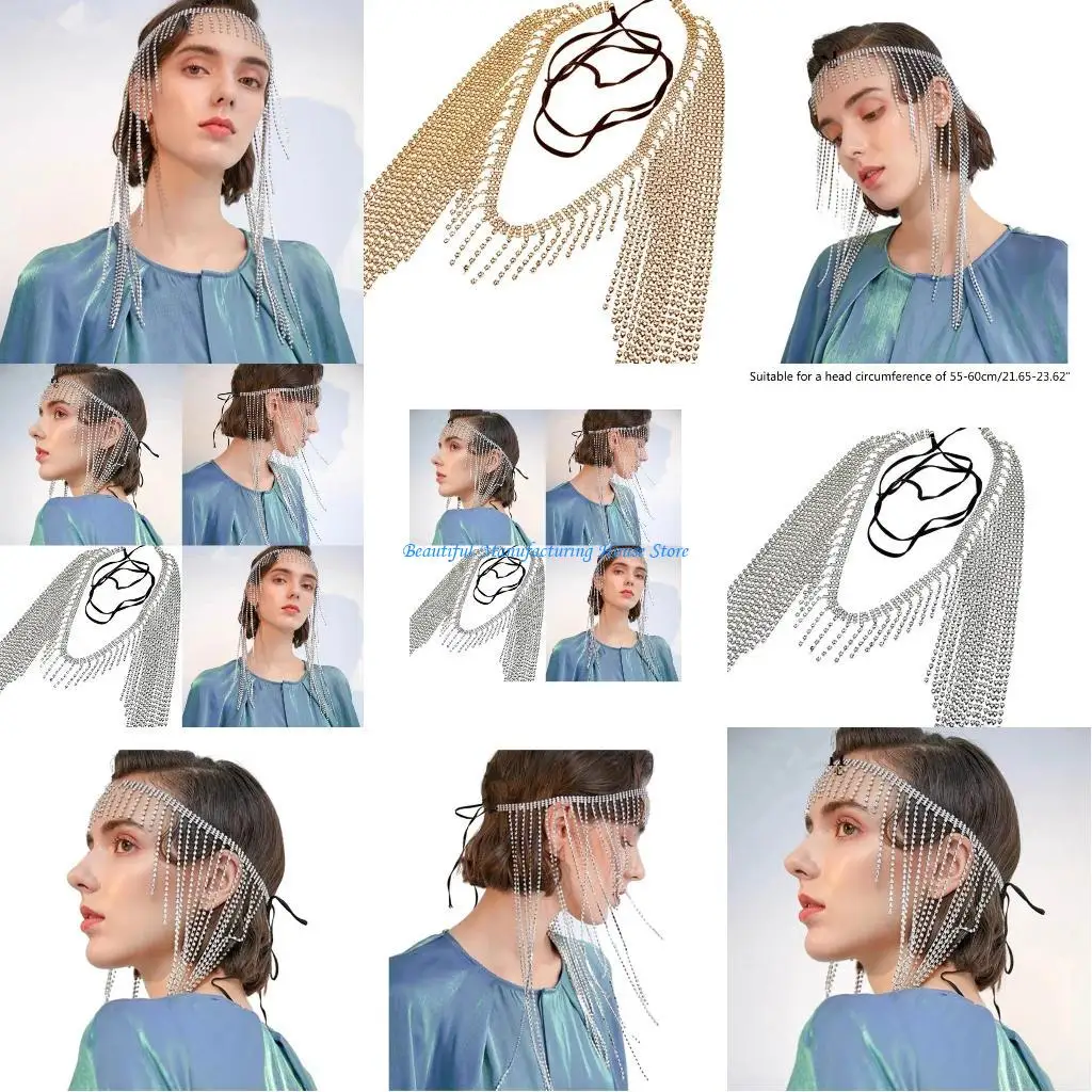 

E56A Bohemia Drop Pendant Forehead Chain Cosplay Party Headpiece Bridal Wedding Ceremony Forehead Jewelry