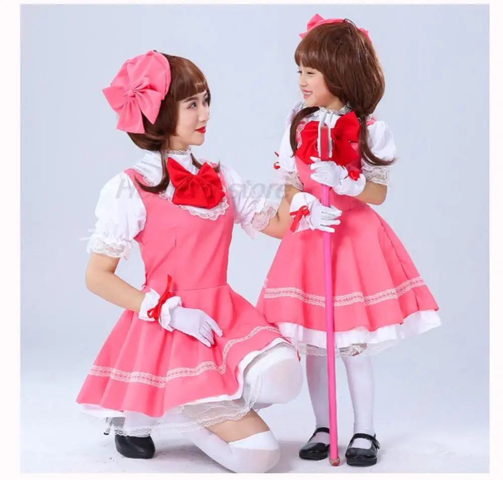 Anime Ragazze Rosa Carcaptor Sakura Principessa Abito Costume Cosplay Y2K Lolita Vestito Per Il Capretto Carta Uniforme Da Combattimento Grembiule Vestito e Cappello