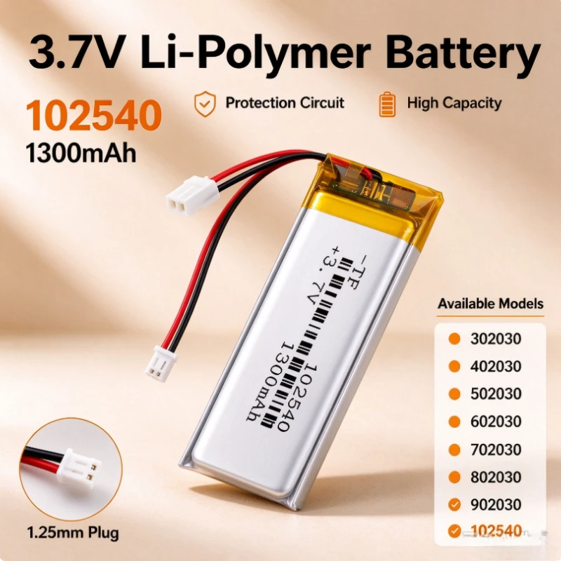 3.7V 1200mAh 102540 Li-Polymer Rechargeable Battery Replace 982438 102541 for Smart Home GPS PSP DVD LED Lamp Li-ion Battery