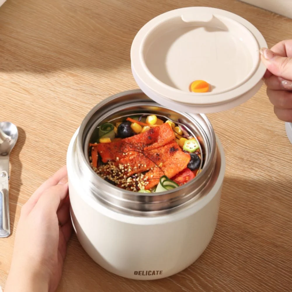 

Double-layer Insulated Lunch Bucket with Spoon Leakproof Thermos Food Jar Large Capacity Sealed Lunch Box Outdoor