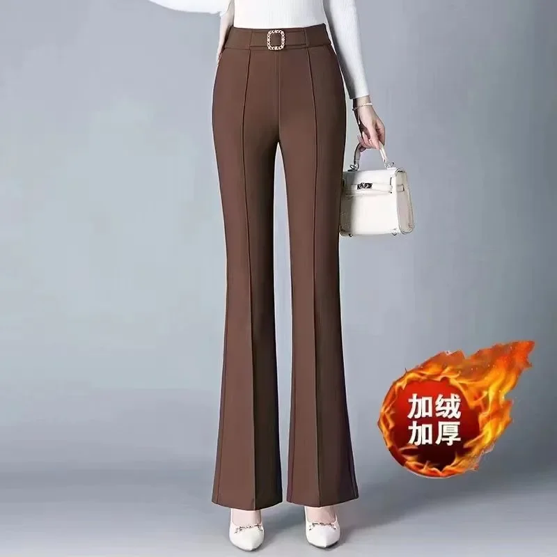 Black Micro-flare Pants for Women in Autumn and Winter New Casual Plus Velvet Straight-leg Suit Pants