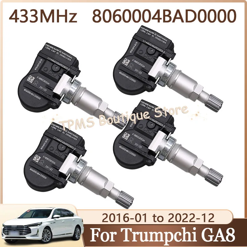 

Датчик TPMS, система контроля давления в шинах, 4 шт., 433 МГц, 8060004BAD0000 для Trumpchi GA8 GA3 S GA6 GS4 PHEV GS5 SUPER GS8 GS7