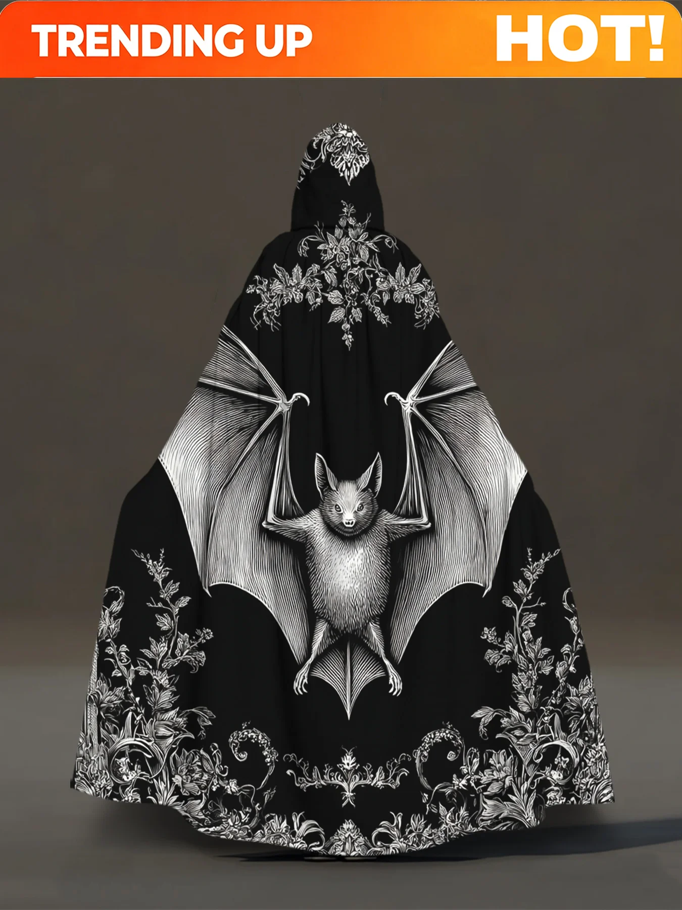 Customization 1pc 1pcs Retro Bat-Themed Full-Body Hooded Robe - Bat Ornament Costume Cloak Suitable For Cosplay, Witch Parties,