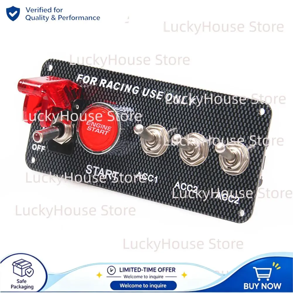 Car Modified One‑Touch Start Combo Switch, Carbon Fiber Panel Rocker‑Type Multi‑Function Ignition Switch