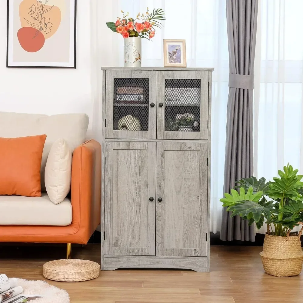 

for Living Room Bathroom Furniture Cabinet With 4 Doors Kitchen Floor Storage Cabinet With 2 Shelves Home Office Grey