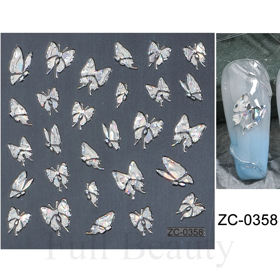 3 قطعة/المجموعة 5D الثلاثية الأبعاد فراشة مسمار ملصقا الفضة الليزر بريق الربيع المتزلجون الأظافر الشارات مسمار الفن زينة مانيكير