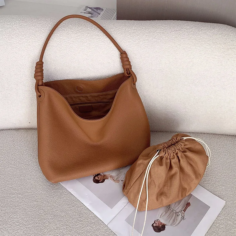 Stylish Simple Female Genuine Leather Tote Bags Classic Large Capacity Lady Shoulder Bag Solid Color Women Commute Handbags New